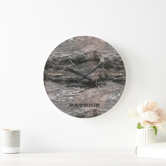 グレートーンモノグラムの大理石模様 ラージ壁時計 (ホーム)