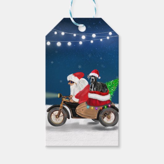グレート・ダン犬クリスマスサンタクロース ギフトタグ (正面)