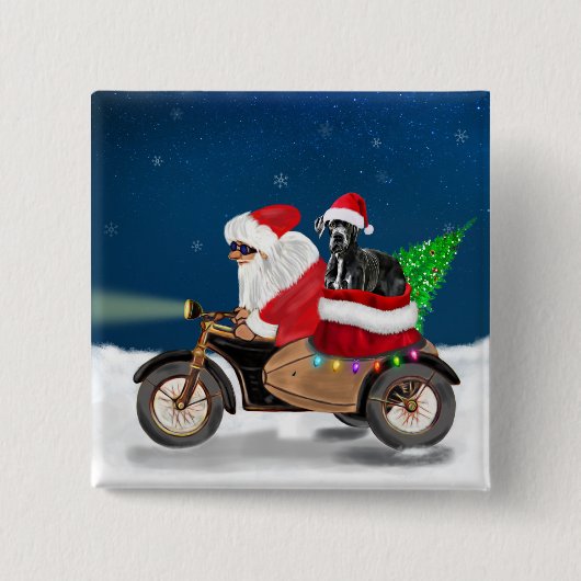 グレート・ダン犬クリスマスサンタクロース 缶バッジ (正面)