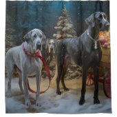 グレート・ダン雪そりのクリスマスデコール シャワーカーテン (正面)