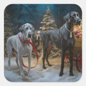 グレート・ダン雪そりのクリスマスデコール スクエアシール (正面)