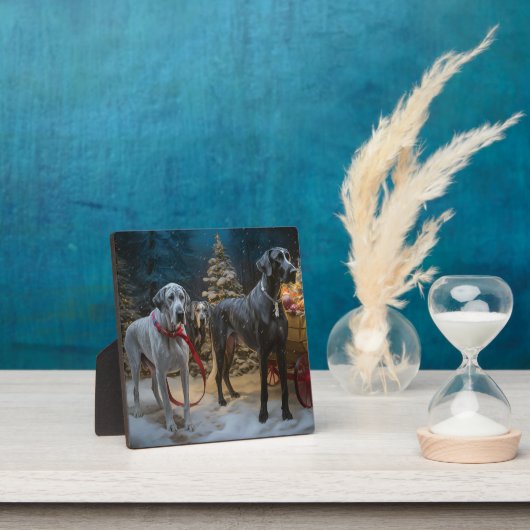 グレート・ダン雪そりのクリスマスデコール フォトプラーク (インサイチュ)