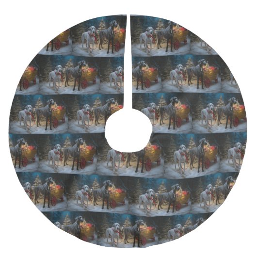 グレート・ダン雪そりのクリスマスデコール ブラッシュドポリエステルツリースカート (正面)