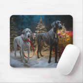 グレート・ダン雪そりのクリスマスデコール マウスパッド (マウス)