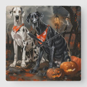 グレート・ダン・ハロウィン不気味 スクエア壁時計 (正面)