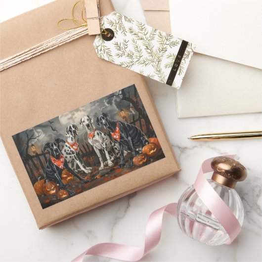 グレート・ダン・ハロウィン不気味 長方形シール (ギフト)