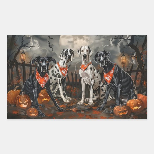 グレート・ダン・ハロウィン不気味 長方形シール (正面)