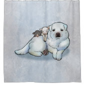 グレート・ピレニーズおよび子ヒツジ シャワーカーテン (正面)