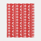 グレート・ピレニーズのシルエットのクリスマスパターン赤 フリースブランケット (正面)