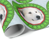 グレート・ピレニーズのリースのクリスマスの覆い ラッピングペーパー (ロールコーナー)