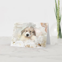 グレート・ピレニーズの水彩画の子犬の休日カード シーズンカード