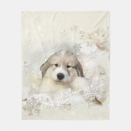 グレート・ピレニーズの水彩画の子犬 フリースブランケット