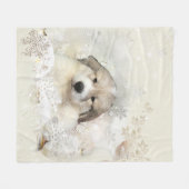 グレート・ピレニーズの水彩画の子犬 フリースブランケット (正面(横))