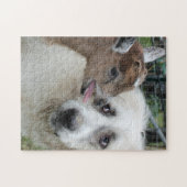 グレート・ピレニーズはベビーのヤギのパズルに会います ジグソーパズル (横)