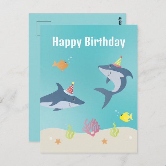 グレート・ホワイト・シャークの誕生日漫画 ポストカード (正面/裏面)