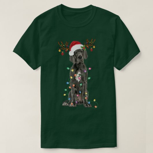 グレートDaneクリスマスツリーライトパジャマドッグ恋人X Tシャツ (デザイン正面)