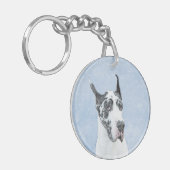 グレートDane (Harlequin)'絵画 - Dog Artオリジナル キーホルダー (正面左)