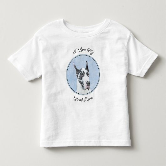 グレートDane (Harlequin)'絵画 - Dog Artオリジナル トドラーTシャツ (正面)