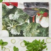 グレートDane wクリスマスツリーギフトボックスサンタハット キッチンタオル (折り畳み)