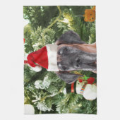 グレートDane wクリスマスツリーギフトボックスサンタハット キッチンタオル (縦)