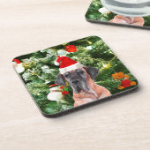 グレートDane wクリスマスツリーギフトボックスサンタハット コースター (左側)