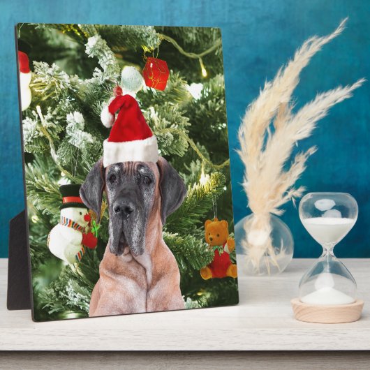 グレートDane wクリスマスツリーギフトボックスサンタハット フォトプラーク (側面)