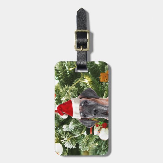 グレートDane wクリスマスツリーギフトボックスサンタハット ラゲッジタグ (正面縦)