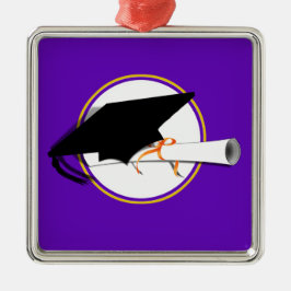 グレードキャップティルトとスクールカラー紫と金ゴールド メタルオーナメント