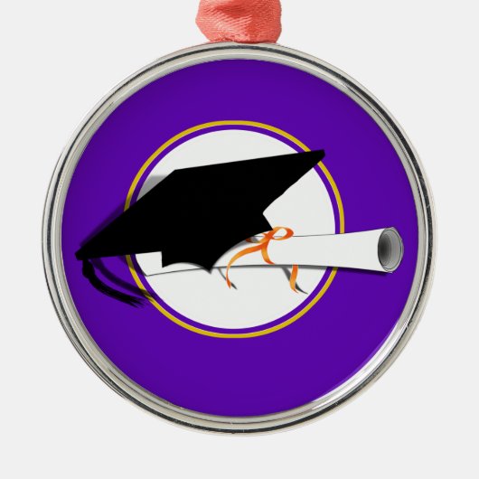 グレードキャップティルトとスクールカラー紫と金ゴールド メタルオーナメント (正面)