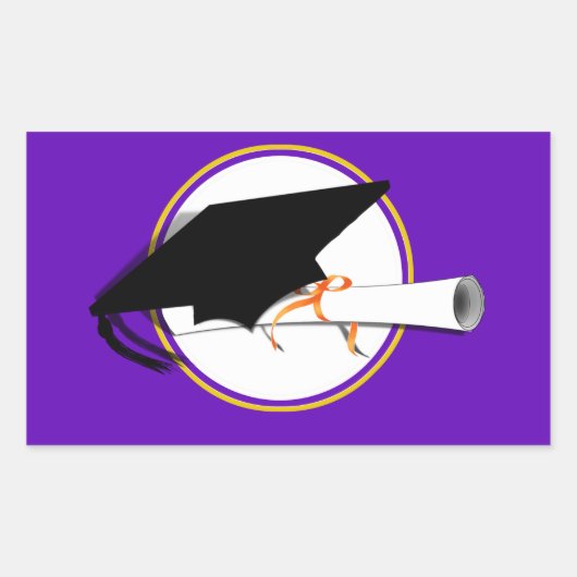 グレードキャップティルトとスクールカラー紫と金ゴールド 長方形シール (正面)