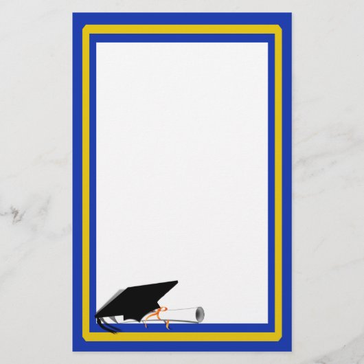 グレードキャップティルト(スクールカラー付き青と金ゴールド) 便箋 (正面)