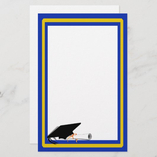 グレードキャップティルト(スクールカラー付き青と金ゴールド) 便箋 (正面/裏面)