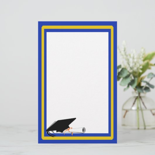 グレードキャップティルト(スクールカラー付き青と金ゴールド) 便箋 (スタンド正面)