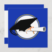 グレードキャップティルト(スクールカラー付き青と金ゴールド) 招待状 (正面/裏面)