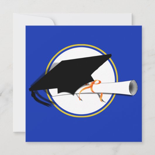 グレードキャップティルト(スクールカラー付き青と金ゴールド) 招待状 (正面)