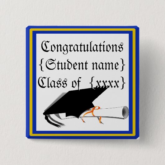 グレードキャップティルト(スクールカラー付き青と金ゴールド) 缶バッジ (正面)