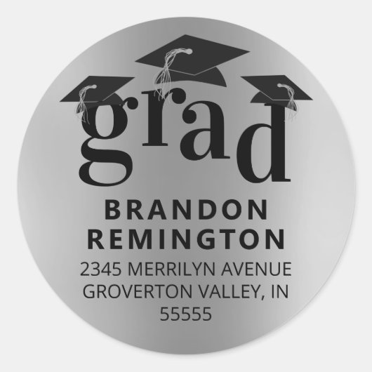 グレードシルバーブラックキャップ差出人住所 ラウンドシール (正面)