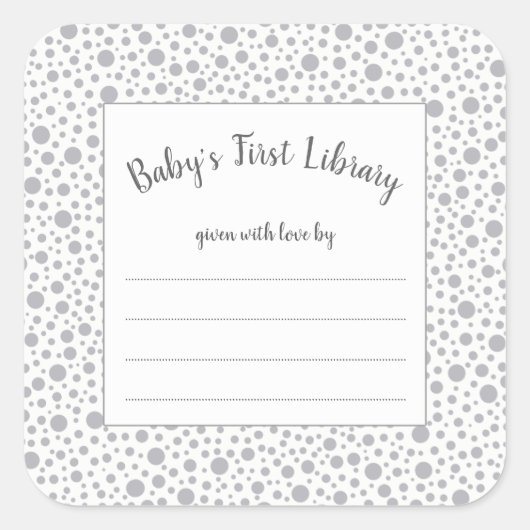 グレードットニュートラル性別ベビーシャワー蔵書票 スクエアシール (正面)