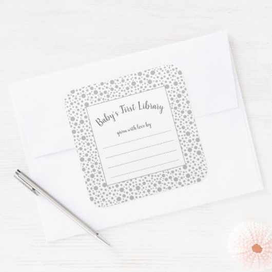 グレードットニュートラル性別ベビーシャワー蔵書票 スクエアシール (封筒)