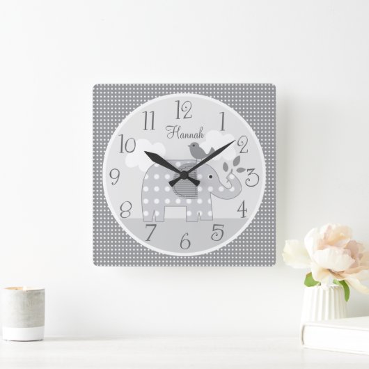グレードパーソナライズされたットエレファント子供部屋ベビー時計 スクエア壁時計 (ホーム)