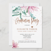 グレードピンクフローラ銅グリッター卒業パーティー 招待状 (正面)