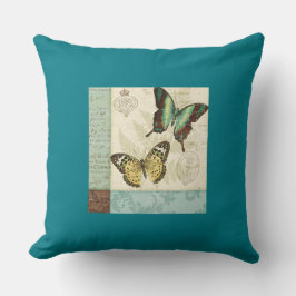 グレードA綿ティール（緑がかった色）装飾用クッション20x20/バタフライ クッション