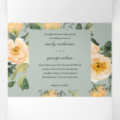 グレーネイビーピーチ牡丹フローラ水の色結婚の 三つ折り招待状 (内部中)