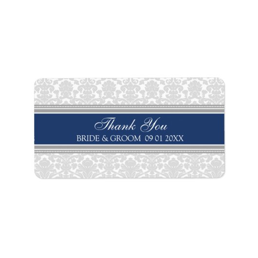グレーネイビーブルーダマスクのウェディングラベル ラベル (正面)