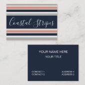 グレーネイビーブルーピンク沿岸のストライプ模様 名刺 (正面/裏面)