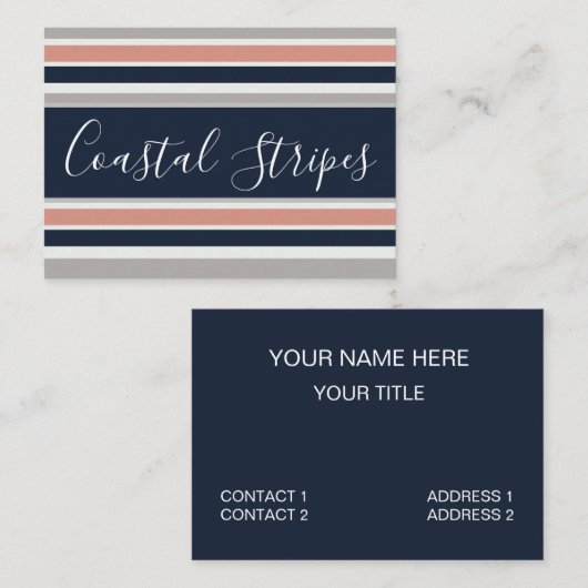 グレーネイビーブルーピンク沿岸のストライプ模様 名刺 (正面/裏面)