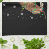 グレーハウンドのクリスマスライトかわいいサンタグレイハウンド キッチンタオル (折り畳み)