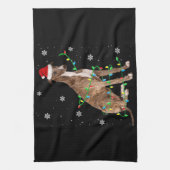 グレーハウンドのクリスマスライトかわいいサンタグレイハウンド キッチンタオル (縦)