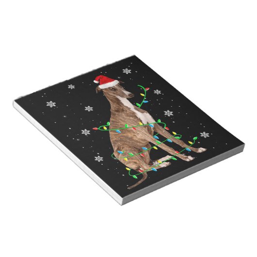 グレーハウンドのクリスマスライトかわいいサンタグレイハウンド ノートパッド (アングル)