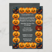 グレーハロウィーンパンプキンカービングパーティの招待状 招待状 (正面/裏面)